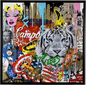 Yuvi (Yuval Gold) - "Good Vibes" - Framed heavily embellished Giclee on Canvas