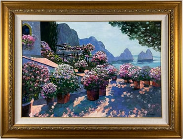 Howard Behrens (1933-2014), "Island of Capri" Framed, Oversized Original Oil Painting on Canvas