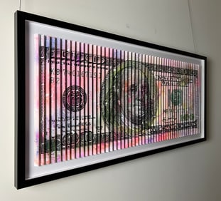 E.M. ZAX - $100 Bill - Framed Original hand painted Polymorph.