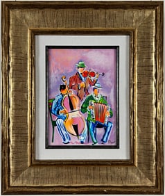 Jean-Claude Picot - Musiciens Italiens - Framed Hand-embellished serigraph in color on Canvas