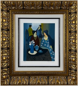 Itzchak Tarkay - Tea in Grey and Brown - Framed Serigraph in color on Wove Paper