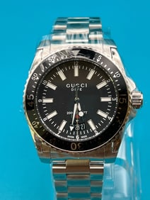 Gucci Dive Black Dial Stainless Steel Men's Watch Model YA136301A - NIB