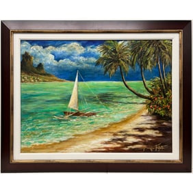 Daniella Foletto - Boat in Moorea - Framed Original Painting on Canvas