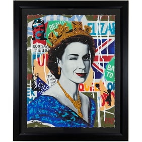 Nastya Rovenskaya, "Queen Elizabeth" Framed One-of-a-Kind Mixed Media, Hand Signed with Letter of