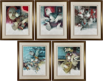 Sunol Alvar - FIVE HUMAN SENSES SUITE- Five Framed Lithographs, depicting the five senses: Vision,