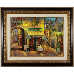 Victor Shvaiko - "Tete A Tete Cafe" - Framed Limited Edition Giclee on Canvas