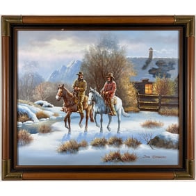 John Stanford - "Untitled - Two Cowboys" - Original Oil on Canvas
