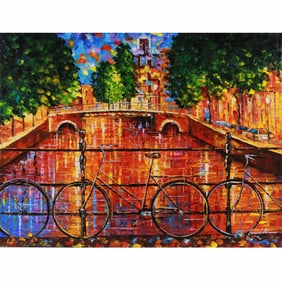 Leonid Afremov - "Amsterdam - The Bridge of Bicycles" - Original Oil on Canvas