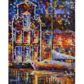 Leonid Afremov - "Docks At Night" - Oil on Canvas