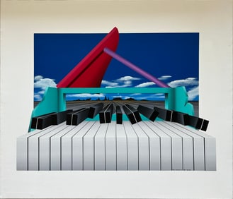 Stan Solomon - "Keyboard with Red Top" - Original Acrylic on Canvas