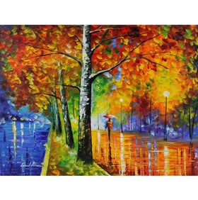 Leonid Afremov - "Glowing Birch" - Original Oil on Canvas
