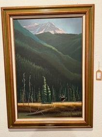 Sid Mountain - Original Oil Painting titled The Loner Elk Framed Ready to Hang