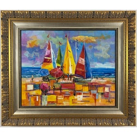 Duaiv - "Journey on the Beach" - Framed Original Painting on Canvas