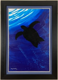 Wyland - "Sunlit Sea Turtle" - Framed Original Painting on Canvas