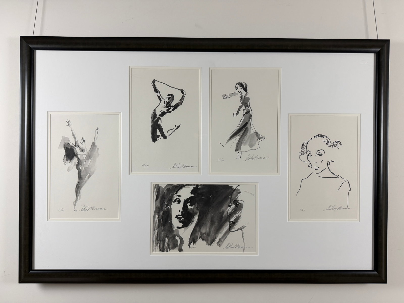 LeRoy Neiman "Martha Graham Suite" Elegantly Framed Limited Edition Suite of 5 Lithograph Prints: Martha Graham Suite by LeRoy Neiman is Elegantly Framed and ready to hang. Published in 2005, The suite consists of five individually signed and numbered 17.5 x 11.5 inch lithograph prints. This suite