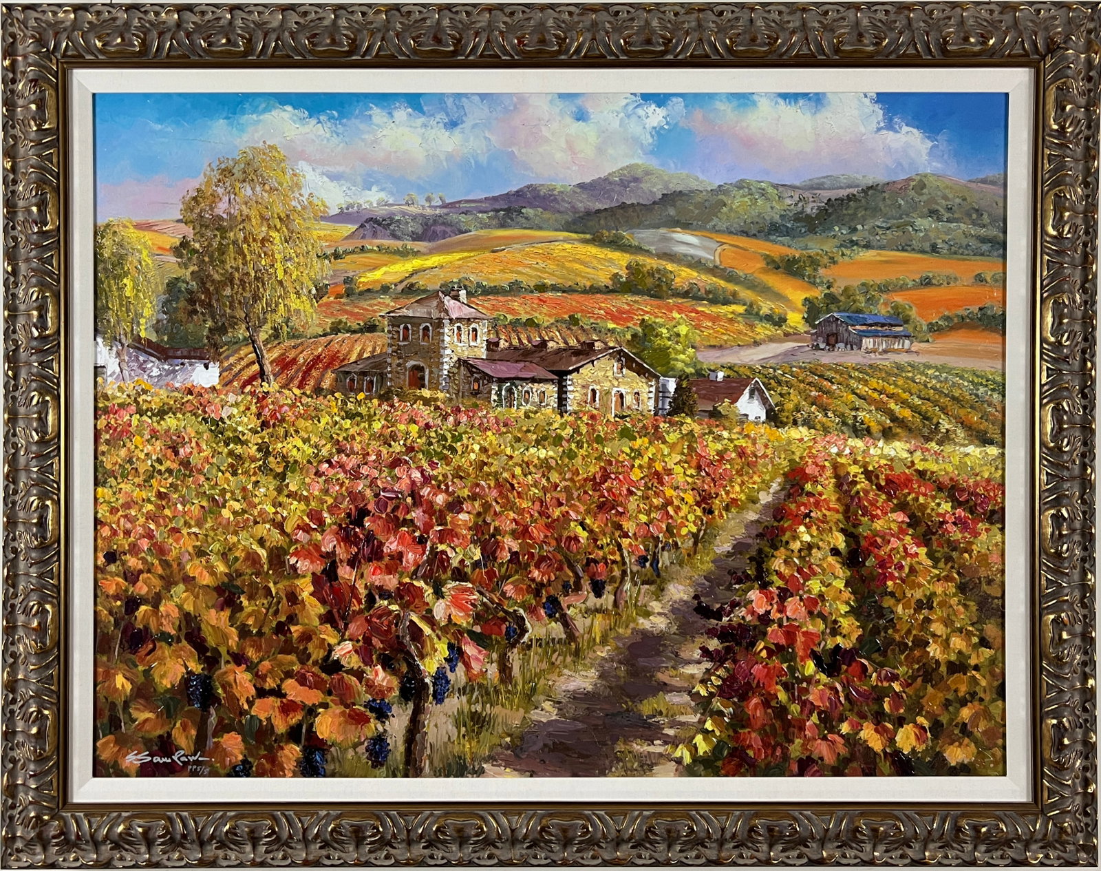 Sam Park - "Red Vineyard of Napa Valley" - Framed, Limited Edition, Hand Embellished Giclee on (1 of 7)