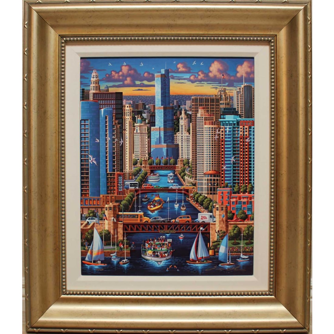 Eric Dowdle - Chicago River - Framed Limited Edition dye sublimation on aluminum: Eric Dowdle - Chicago River - Framed Limited Edition dye sublimation on aluminum. Chicago River was created in 2016 measures 16" X 20". Framed the piece measures 31 x 27 x 2 inches. It is a Digital mu