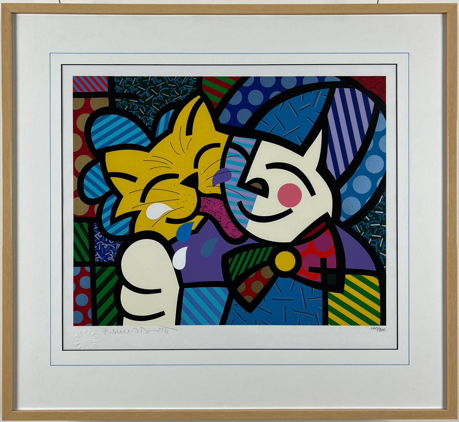 Romero Britto - "Boy and Cat" - Framed, Signed and Numbered Lithograph on Paper - Edition 120/300 (1 of 7)
