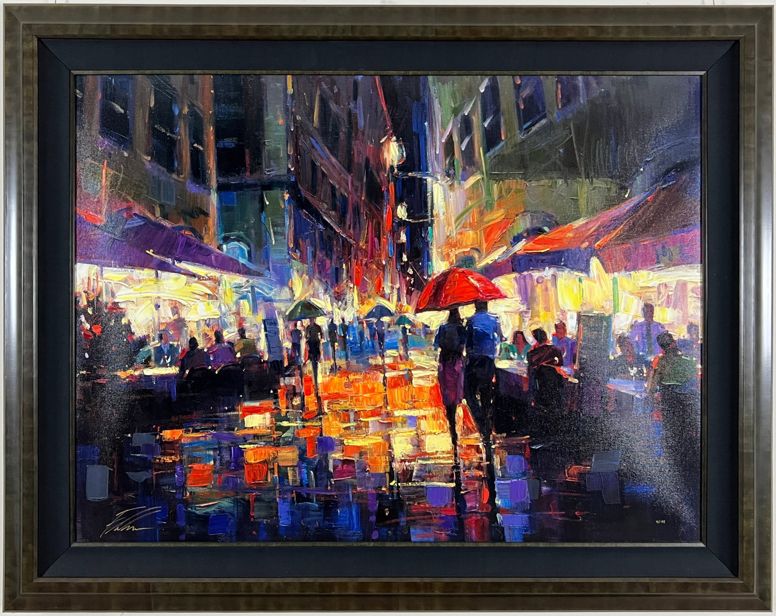 Michael Flohr - Italian Rain - Framed Limited Edition Artist Embellished Giclee on Canvas: Italian Rain by Michael Flohr Limited Edition Giclee on Canvas | Image: 36" x 48" | Framed: 45.25" x 57.5" x 2.25" Michael Flohr's Italian Rain is a luminous symphony of light, color, and motionÑ