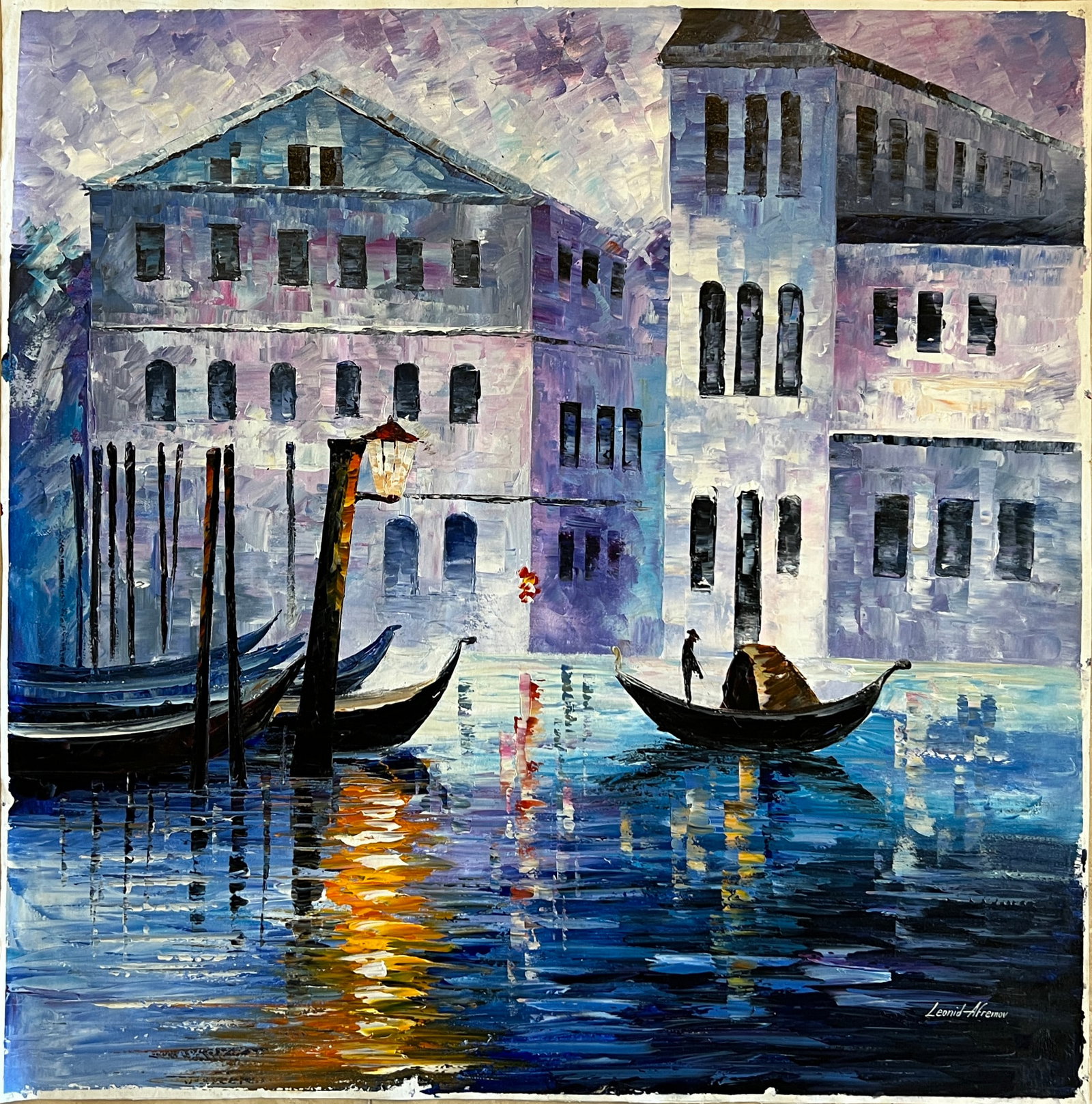 Leonid Afremov - "Mystery of Venice" - Oil on Canvas: MYSTERY OF VENICE is an ORIGINAL ONE-OF-A-KIND Oil Painting on Canvas by Leonid Afremov. Venice is one of the cities that captivated Leonid! Some of his best painting are of Venice and the Grand Canal