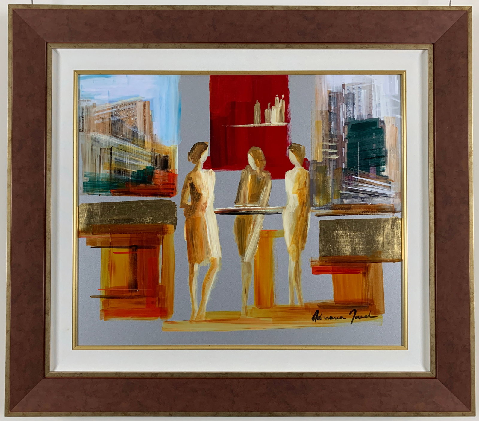 Adriana Naveh - Story Time - Framed Original Acrylic Painting on Panel: Story Time By Adriana Naveh | Original Acrylic on Panel | Image: 24" x 30" | Framed: 32.5" x 39.5" Story Time by Adriana Naveh is a stunning exploration of human connection amid the abstract architect