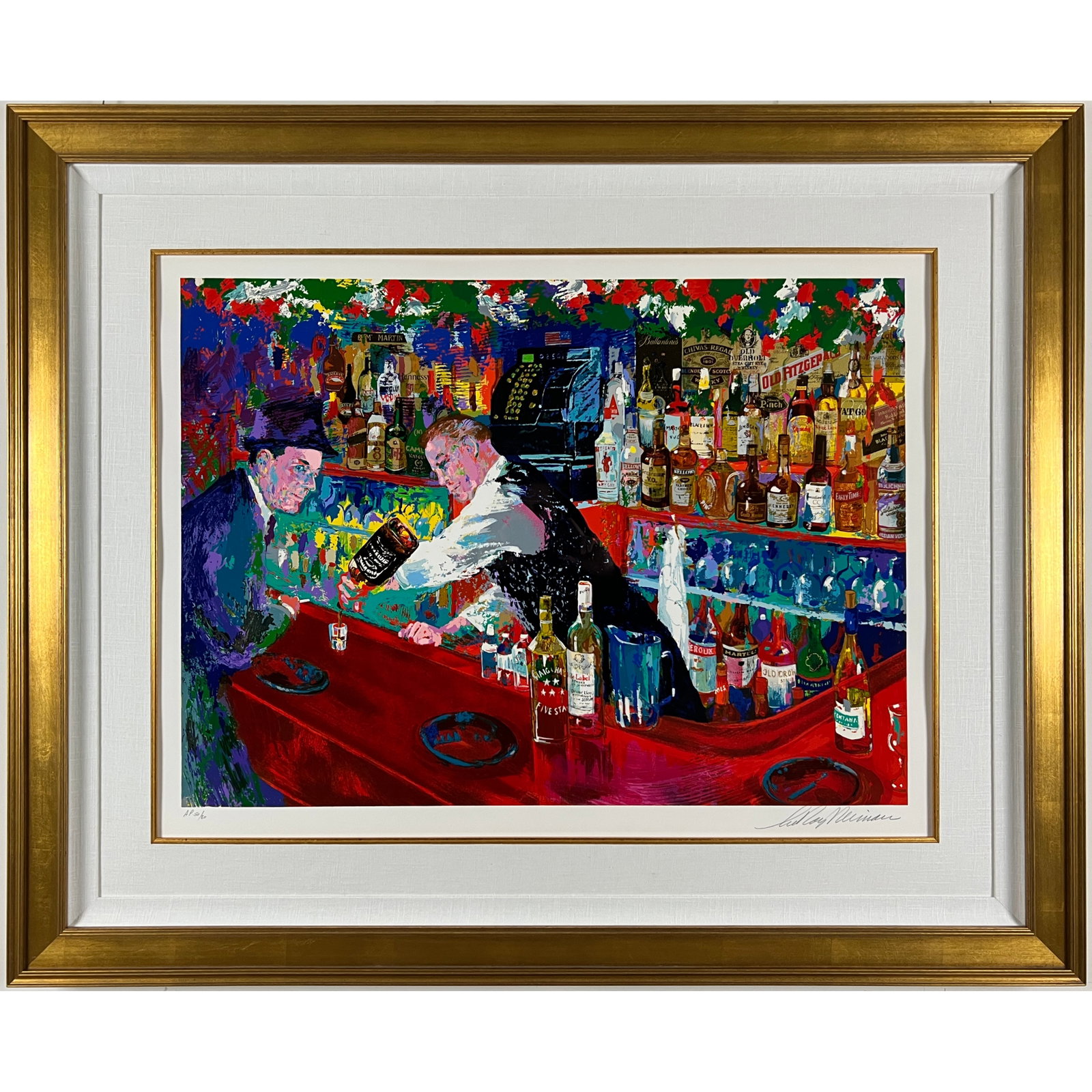LeRoy Neiman - "Frank at Rao's" - Artist Proof, Serigraph on Paper - From Neimans Private Collection: Step into the intimate ambiance of one of New York's most legendary institutions with Frank at Rao's by LeRoy Neiman. This limited edition serigraph on paper, measuring approximately 27 5/8" x 38" and