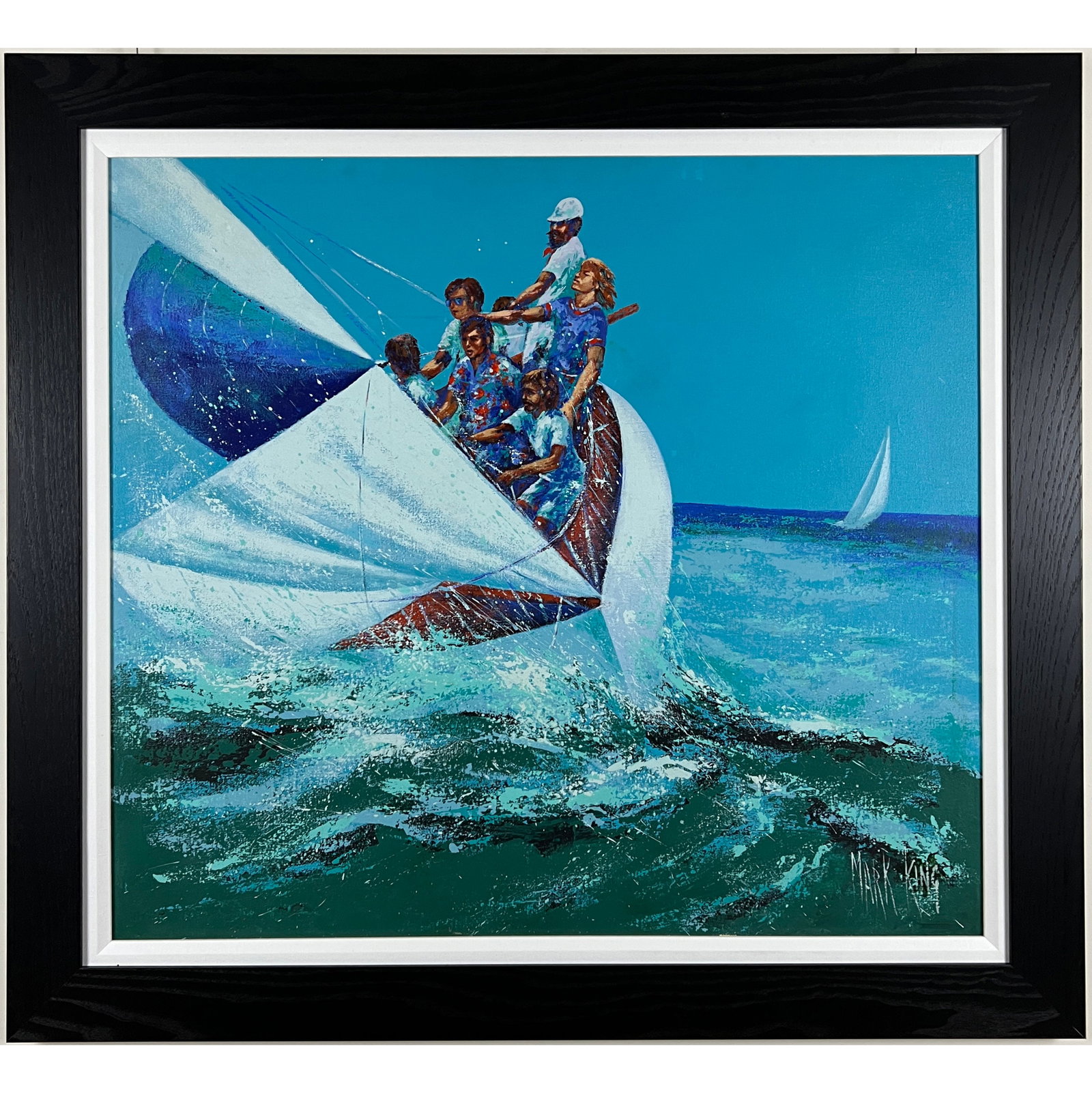 Mark King - "Sailing" - Original Oil on Canvas: Sailing by Mark King is a large, framed Original Oil Painting on Canvas. Freshly framed it measures 40 x 40. It is one of King's finest works. The piece became the maquette for the limited-edition ser