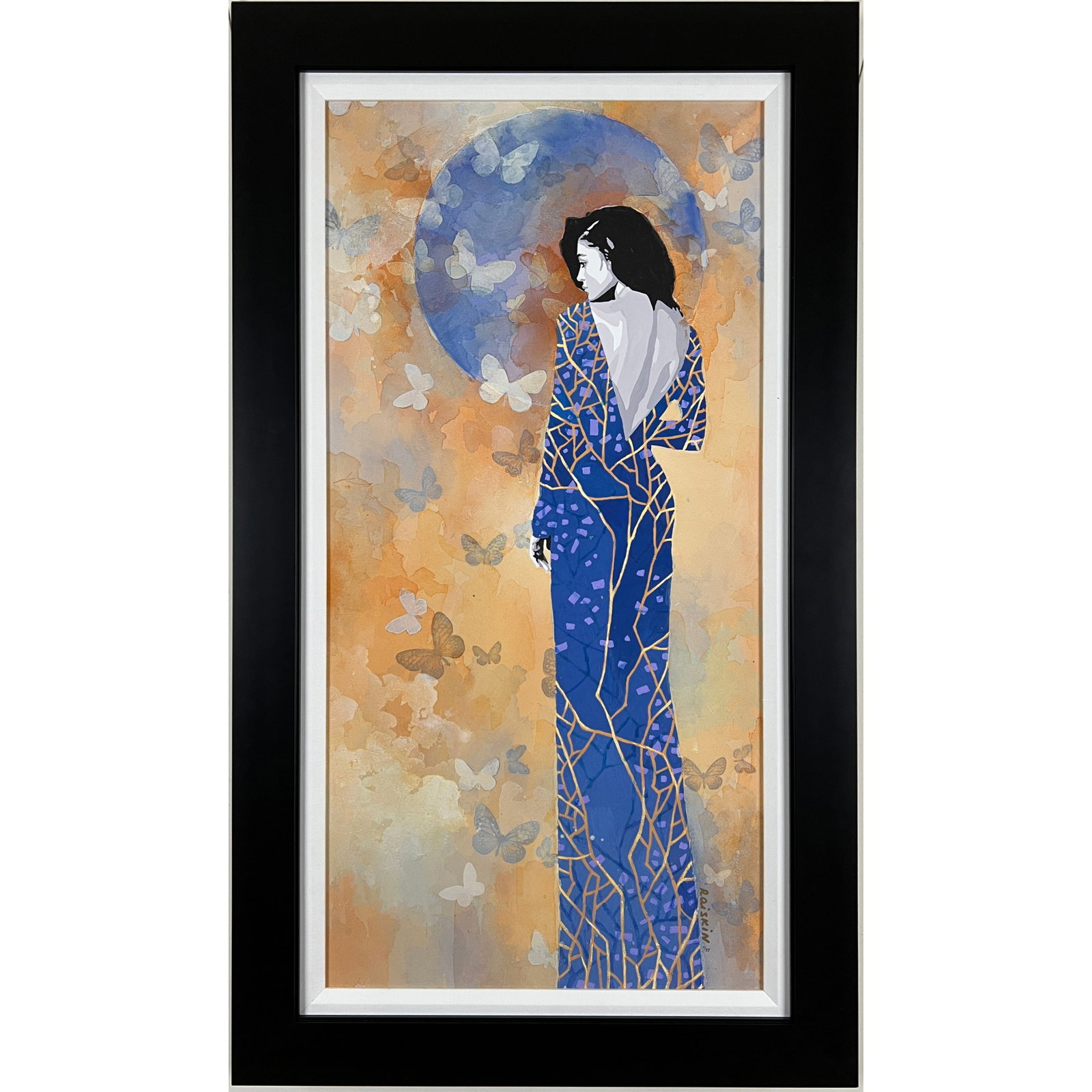 Marina Raiskin - "Untitled Limited Edition Giclee on Canvas" - Limited Edition Giclee on Canvas: Marina Raiskin's "Untitled (Elegant Woman in Blue)" is a framed, Limited Edition Giclee on Canvas. The piece is hand-signed by the artist and is accompanied with a letter of authenticity. Marina invol