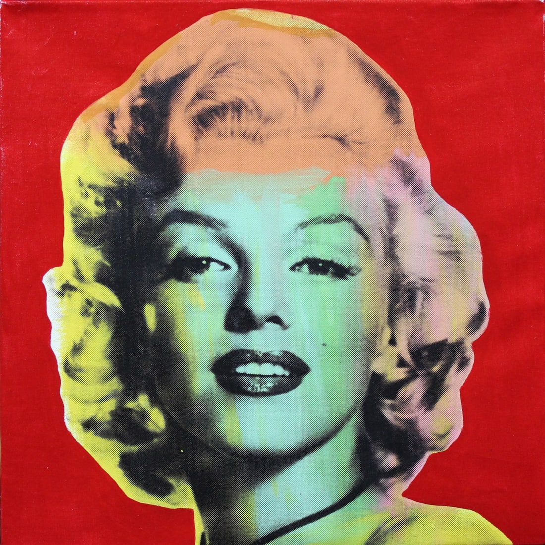 Steve Kaufman - "Marilyn Monroe - Norma Jean" - Silkscreen on Canvas: Marilyn Monroe (Red State) by Steve Kaufman is a Unique, Hand Painted Oil over Silkscreen on Canvas. Image Dimensions are 20 x 20 inches. Gallery Retail: $2,500. The bold red background that surrounds