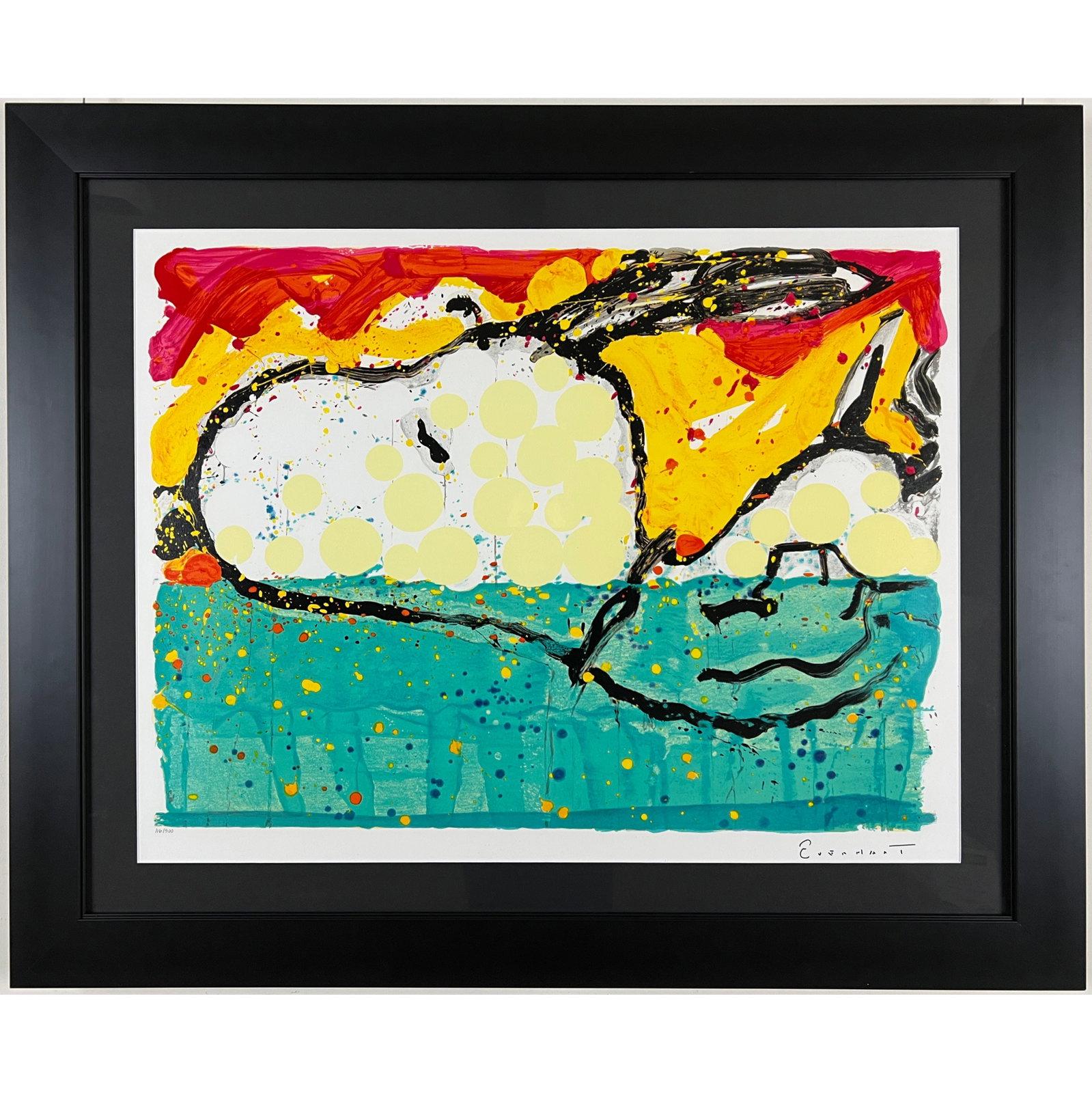 Tom Everhart - "Bora Bora Boogie Oogie" - Limited Edition, Hand-pulled Lithgraph on Paper: Bora Bora Boogie Oogie is a framed, limited edition hand pulled original lithograph on museum quality deckle-edge paper, numbered and hand signed by Tom Everhart. This is one of the final Everhart edi