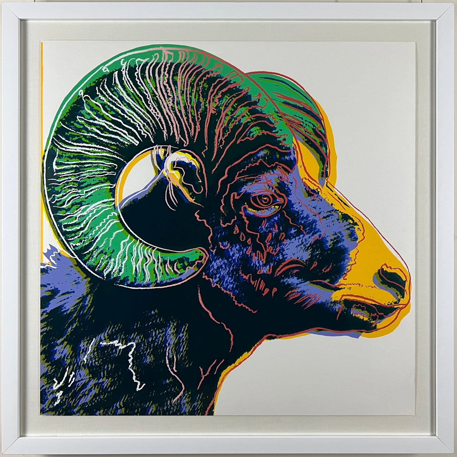 Andy Warhol - BIGHORN RAM - Magnificently Framed from Endangered Species 1983 Silkscreen: Introducing "Bighorn Ram," a captivating screenprint in colors by the legendary Andy Warhol, from his iconic "Endangered Species" series. This unsigned and unnumbered printer's proofÑoutside of t