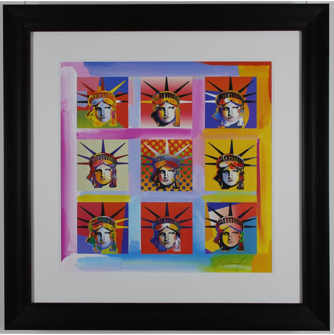 Peter Max - "Nine Liberties" - Limited Edition Lithograph on Paper: Nine Liberties by Peter Max is a Lithograph on paper hand signed in the lower right corner by Peter Max and numbered in the lower left corner 233/300. Image Dimensions: 23.5 x 23.5. Framed: 35 x 35. A