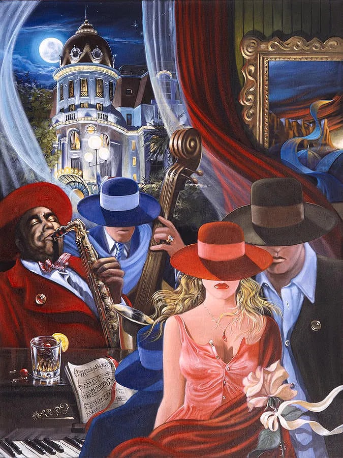Victor Ostrovsky - "Angel of the Avenue - 48 x 36" - Limited Edition Giclee on Canvas: Angel of the Avenue by Victor Ostrovsky is a large giclee on canvas. It is from Victors Metaphors of Espionage Series. Image: 48 x 36. This piece will ship stretched. The safe house depicted in Avenue