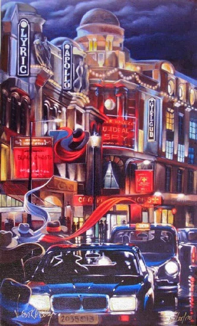 Victor Ostrovsky - "London Contact - 50 x 30" - Limited Edition Giclee on Canvas: London Contact by Victor Ostrovsky is a large giclee on canvas. It is from Victors Metaphors of Espionage Series. Image: 50 x 30. This piece will ship stretched. Case officers from around the world lo
