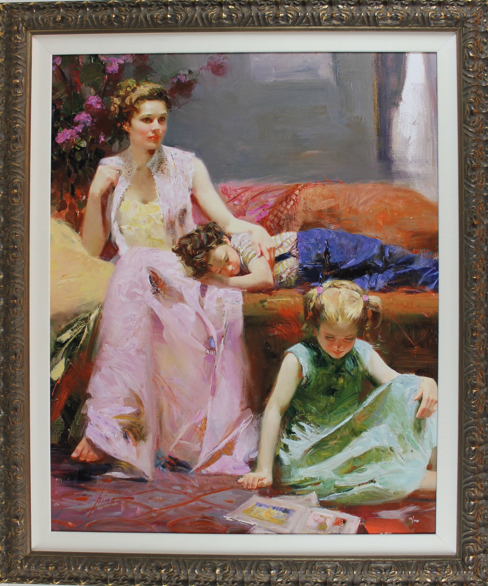 Pino "Moments of Affection" Elegantly Framed Limited Edition Hand Embellished Giclee on Canvas (1 of 3)