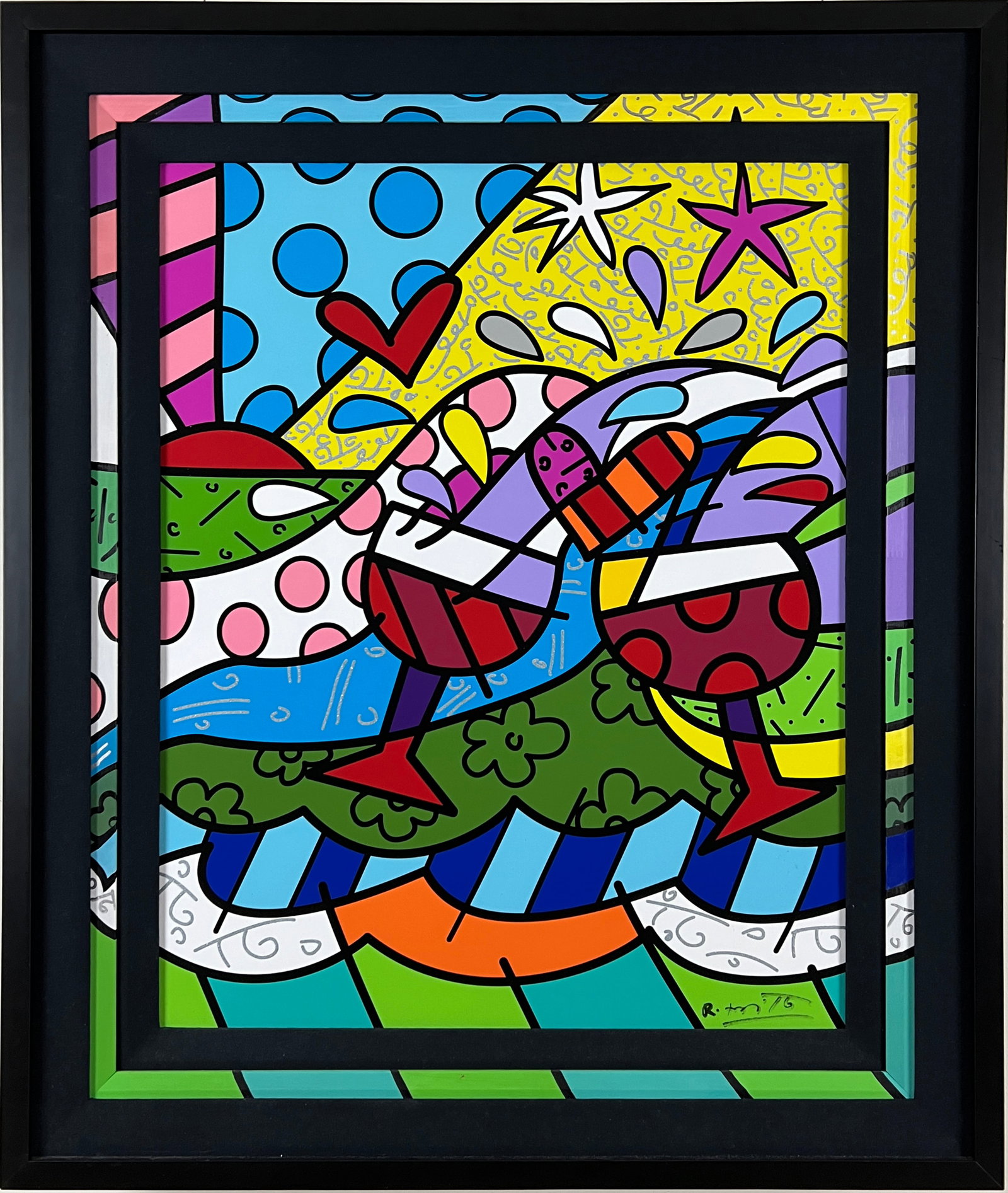 Romero Britto - "Wine Country Red" - Limited Edition Mixed Media giclee and silkscreen on Canvas: Celebrate joy, color, and contemporary charm with Wine Country Red by internationally acclaimed artist Romero Britto. This limited edition mixed media workÑcombining giclee and silkscreen on canv