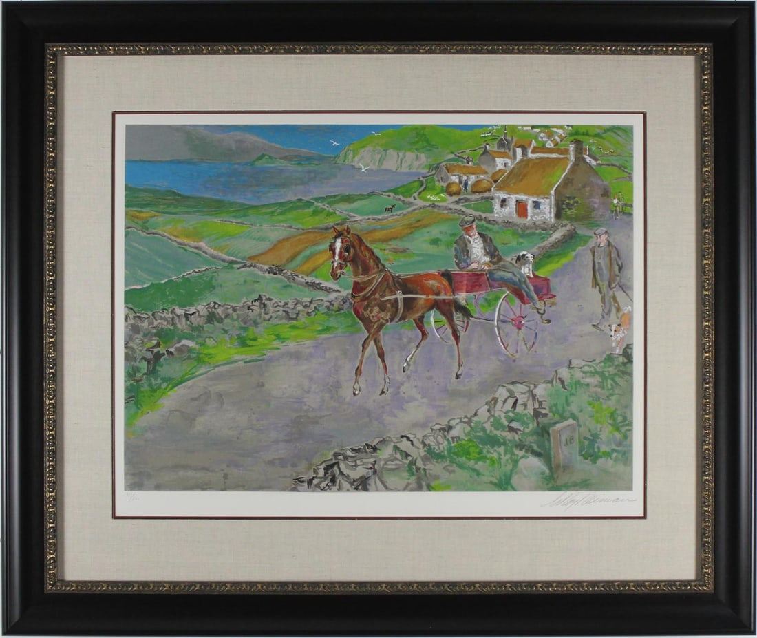 LeRoy Neiman - "Nostalgic Journey / Irish Landscape" - Limited Edition Serigraph on Paper: LeRoy Neiman - Nostalgic Journey, Irish Landscape - Framed, Limited Edition Serigraph on Paper. The magnificent serigraph was printed by Neiman in 1982. The image measures 24 x 33.25 in. Framed it mea