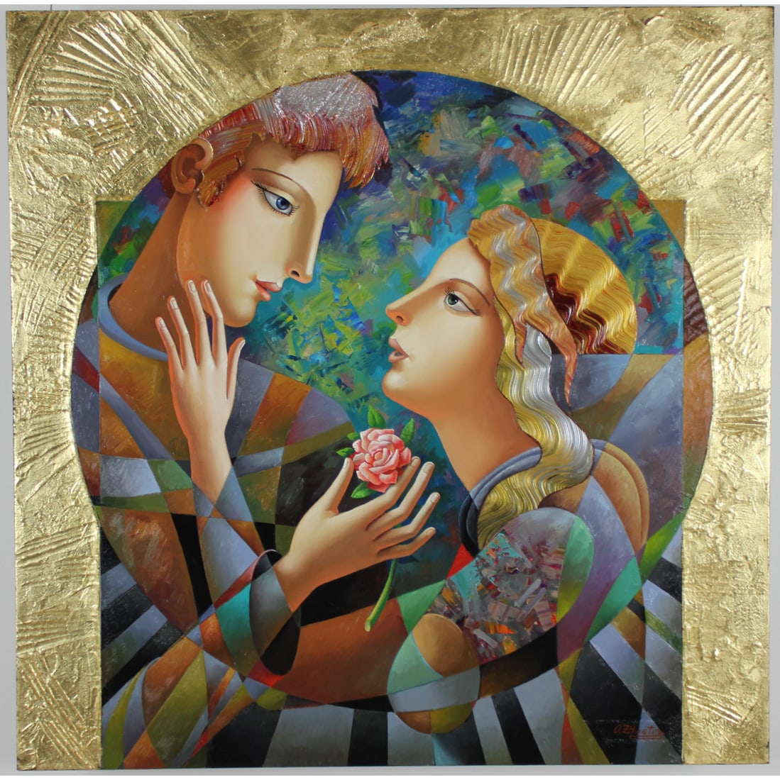 Oleg Zhivetin - "Tonight We Are Together" - Original Mixed Media on Canvas: Tonight We Are Together by Oleg Zhivetin is an original mixed media on canvas. This piece is In excellent condition. Image 36 x 36. This piece comes gallery wrapped and is ready to hang. Gallery Retai