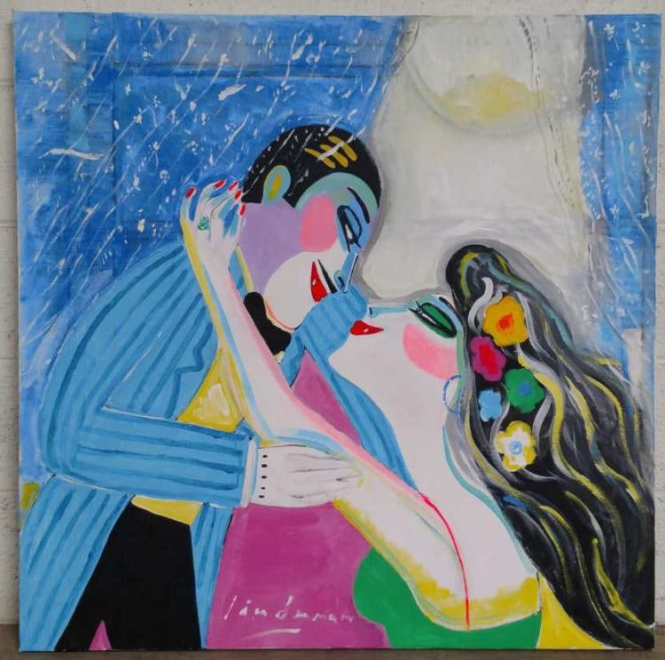 Earl Linderman - "Kisses By Starlight" - Original Oil on Canvas: Earl Linderman - "Kisses By Starlight" - Original Oil on Canvas hand signed by the artist. Image: 36 x 36. Another Linderman masterpiece that highlights the true and incredible adventures for Dr. Thri