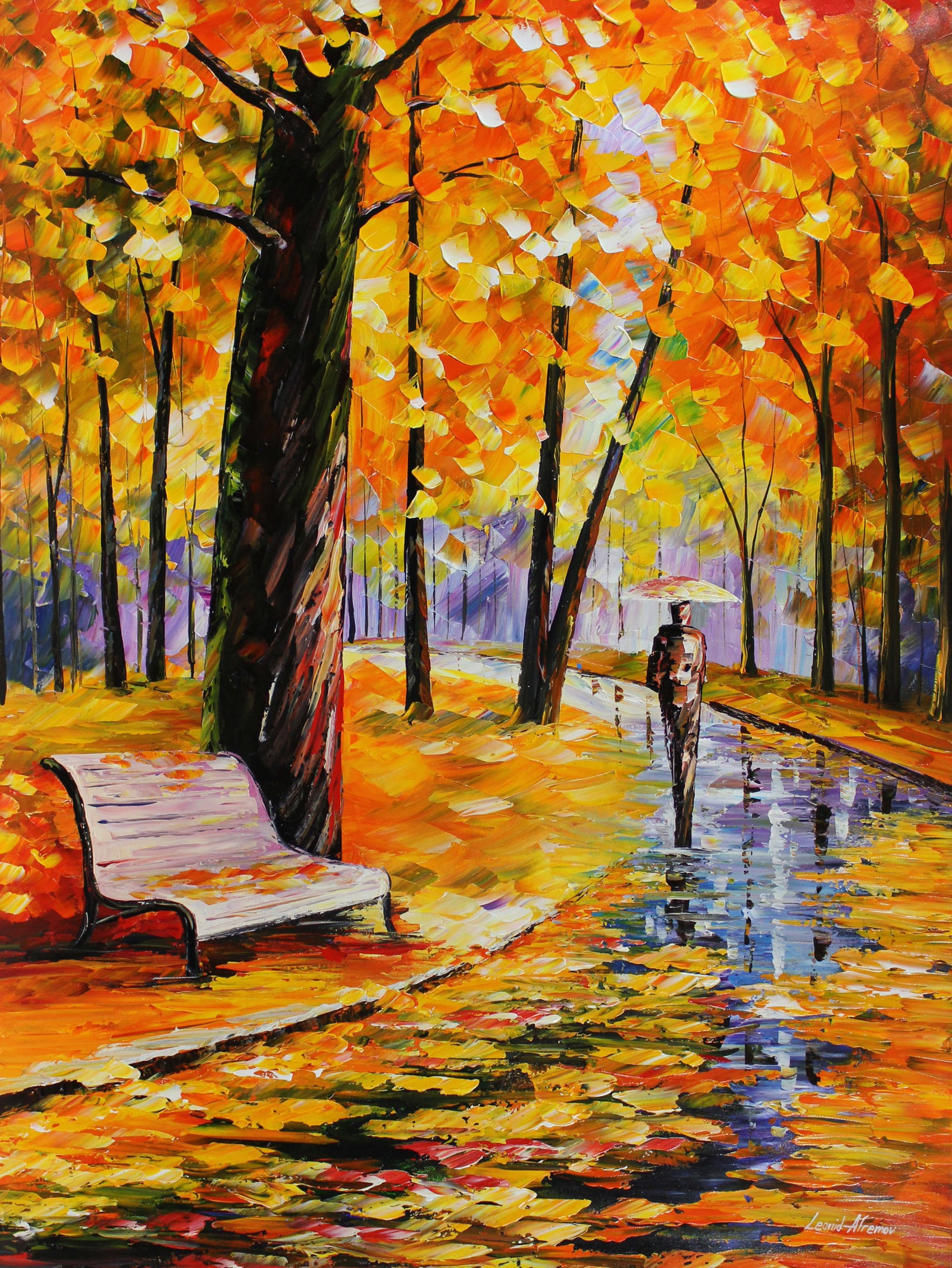 Leonid Afremov - "Fall Rain" - Oil on Canvas (1 of 1)