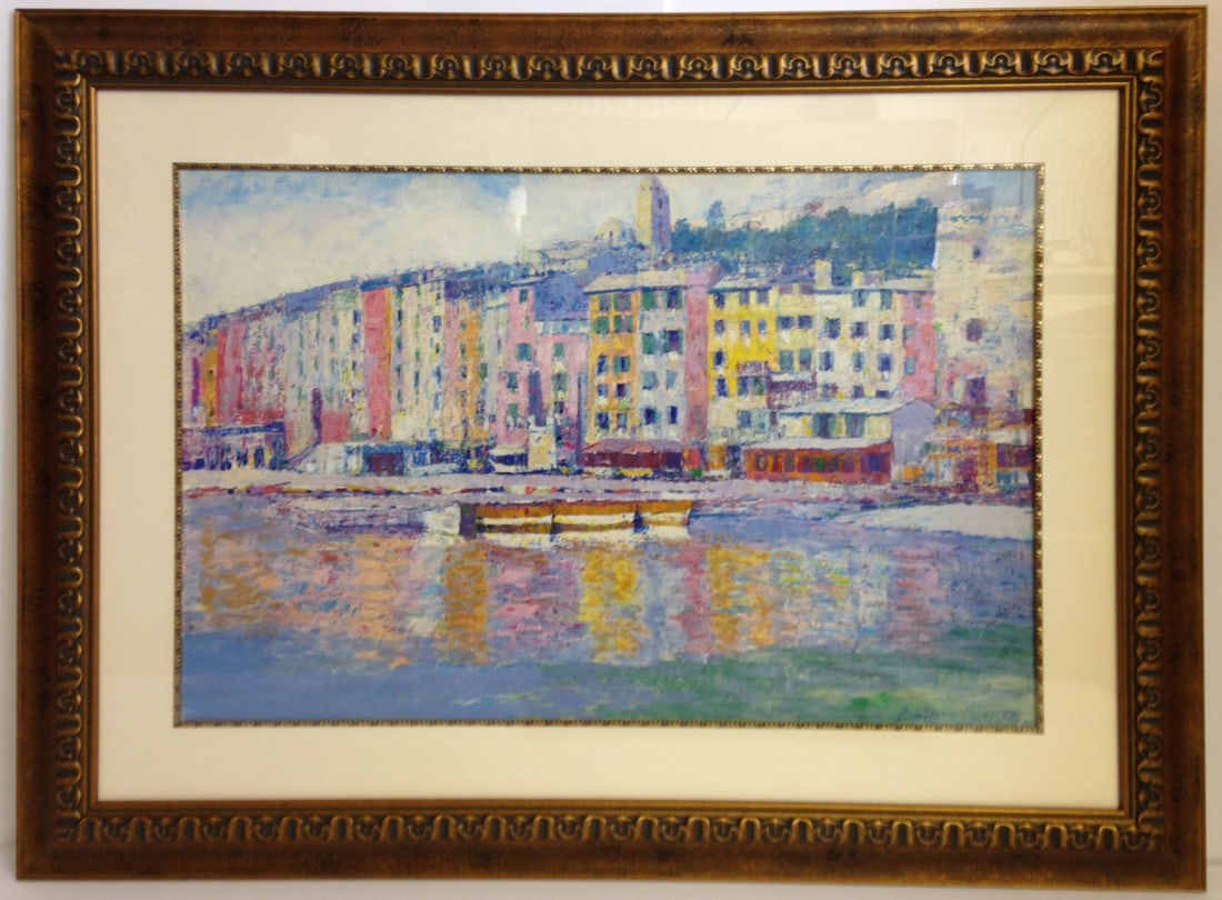 Anton Sipos - "Portofino Harbor" - Original Oil on Paper: PORTO VENERE (ITALY) by ANTON SIPOS - ORIGINAL OIL PAINTING ON PAPER! MAGNIFICENT VIEW OF THE FAMOUS ITALIAN TOWN ON THE LIGURIAN COAST OF ITALY IN THE PROVINCE OF LA SPEZIA. IN 1997 PORTO VENERE WAS 