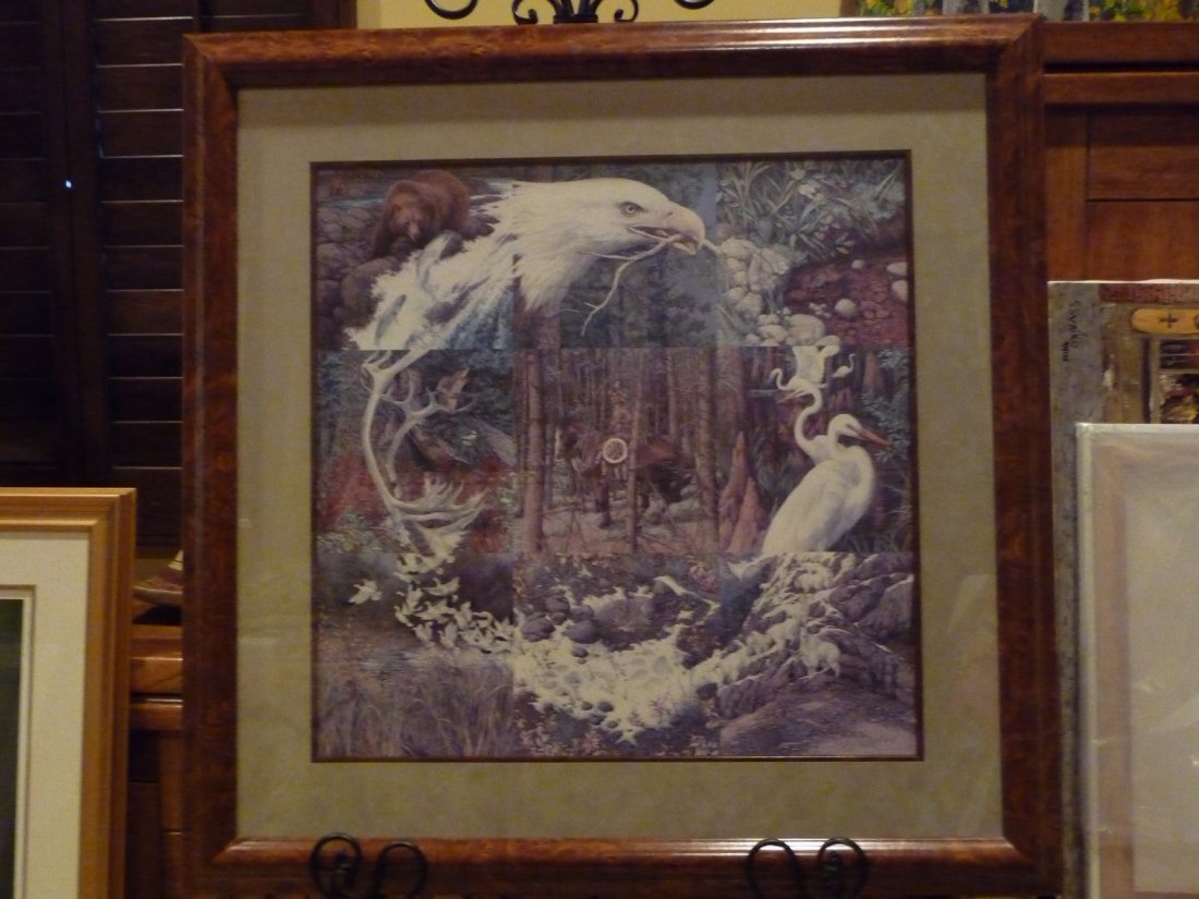 "Sacred Circle" by Bev Doolittle: Bev Doolittle, Sacred Circle, S/N LE Lithograph, Mint, COA. Beautifully framed in a burl frame. Framed dimensions are