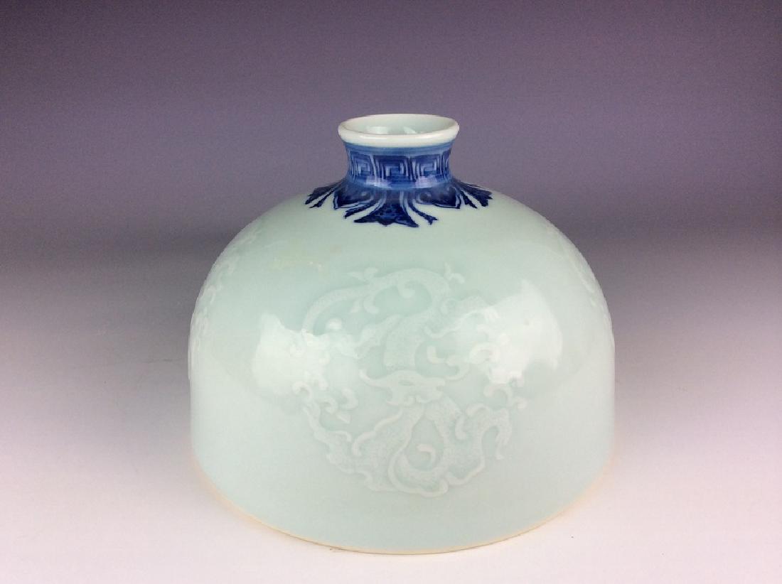 Chinese porcelain water pot,  celadon ground with blue (1 of 6)