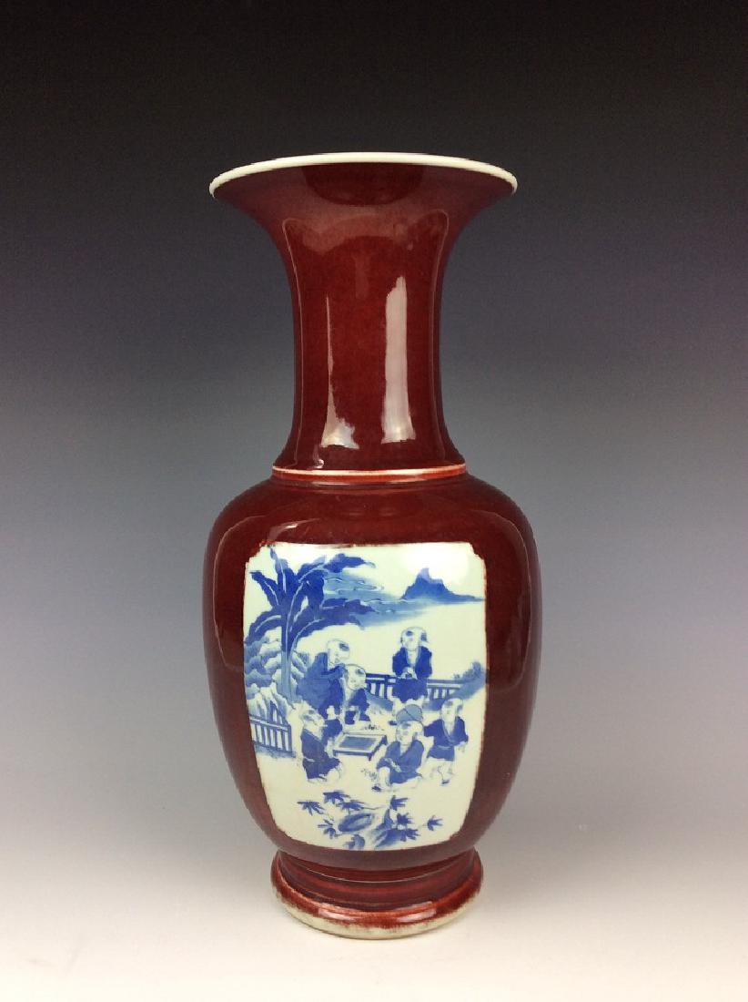 Chinese porcelain vase, red ground with panels and blue (1 of 5)