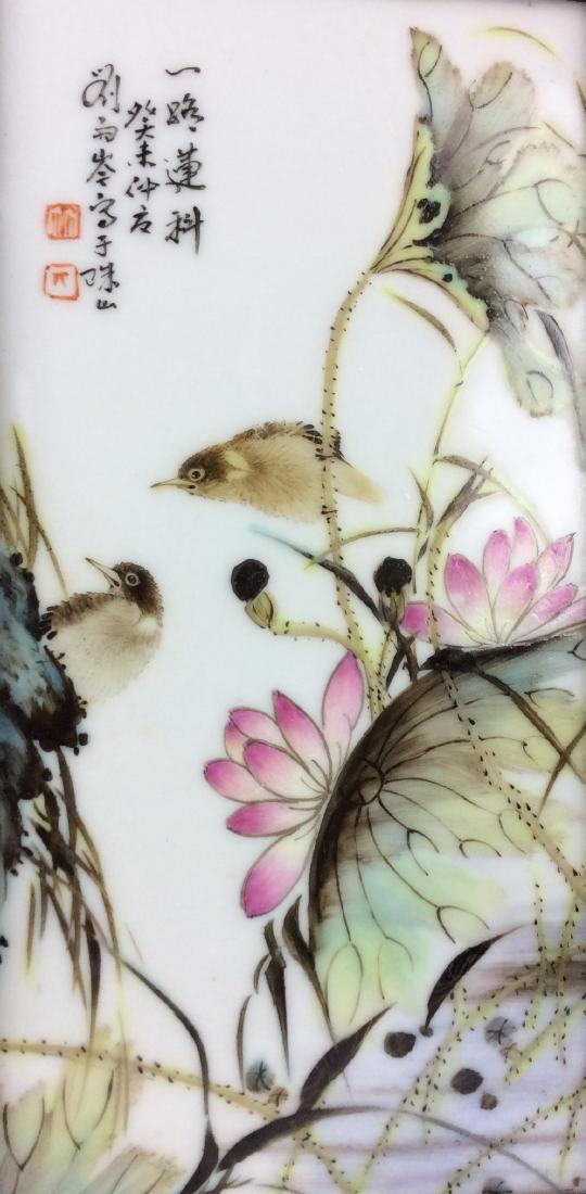 Framed Chinese porcelain plaque  with lily pond and (1 of 5)