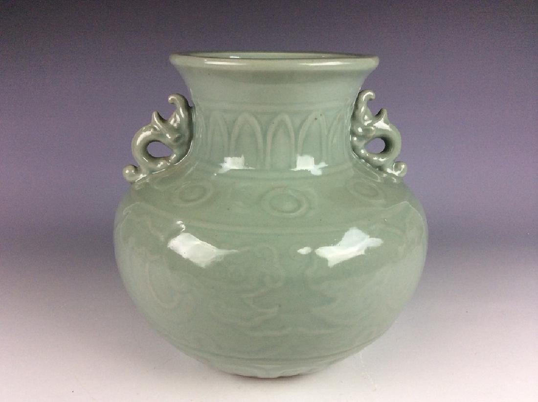Fine Qing style Chinese porcelain vase, celadon glazed, (1 of 6)