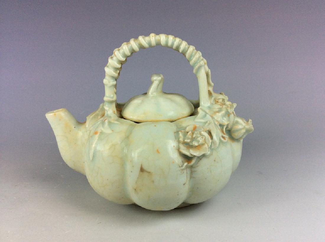 Chinese misty blue porcelain handle pot (1 of 6)