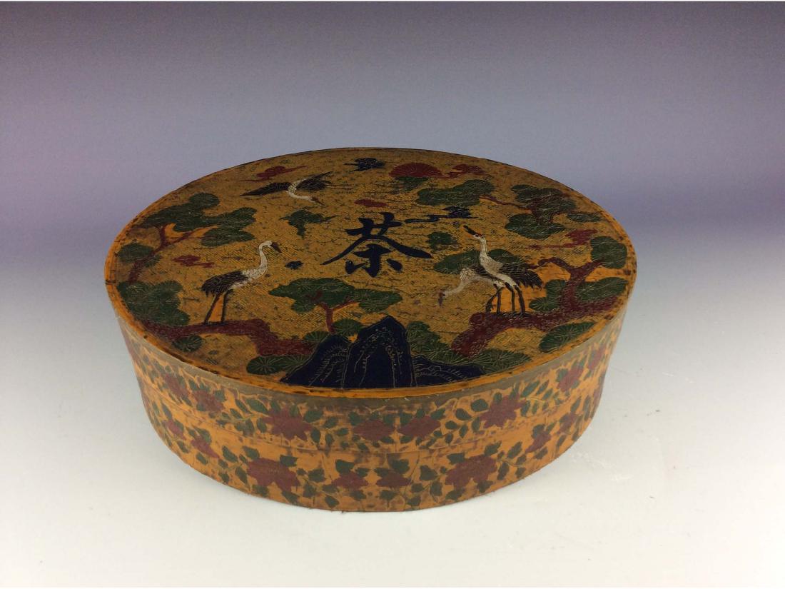 Vintage Chinese lacquer oval box  with pine trees and (1 of 8)