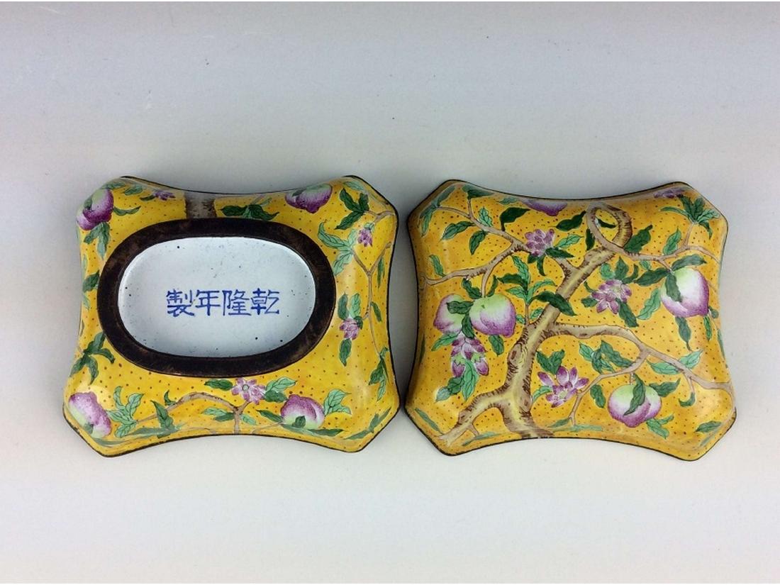 Chinese cloisonne box with peach branch,  mark on base. (1 of 5)