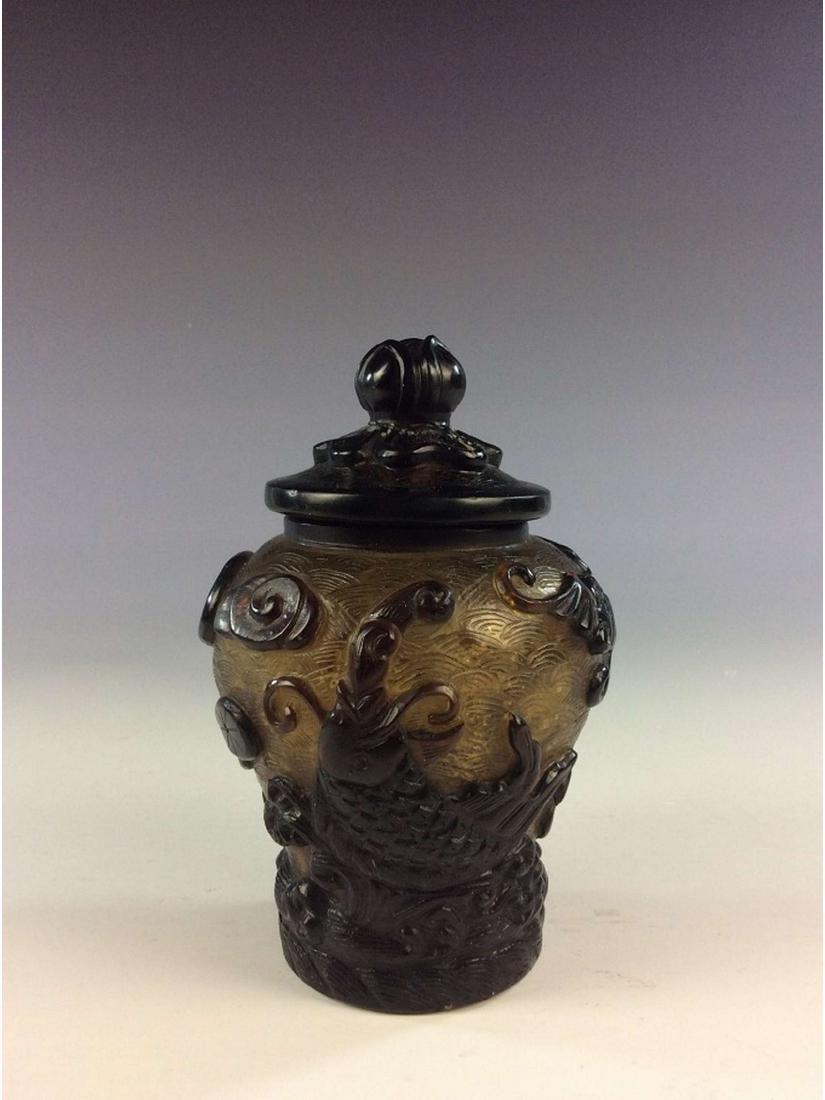 Vintage Chinese cased Peking glass lidded jar with (1 of 6)